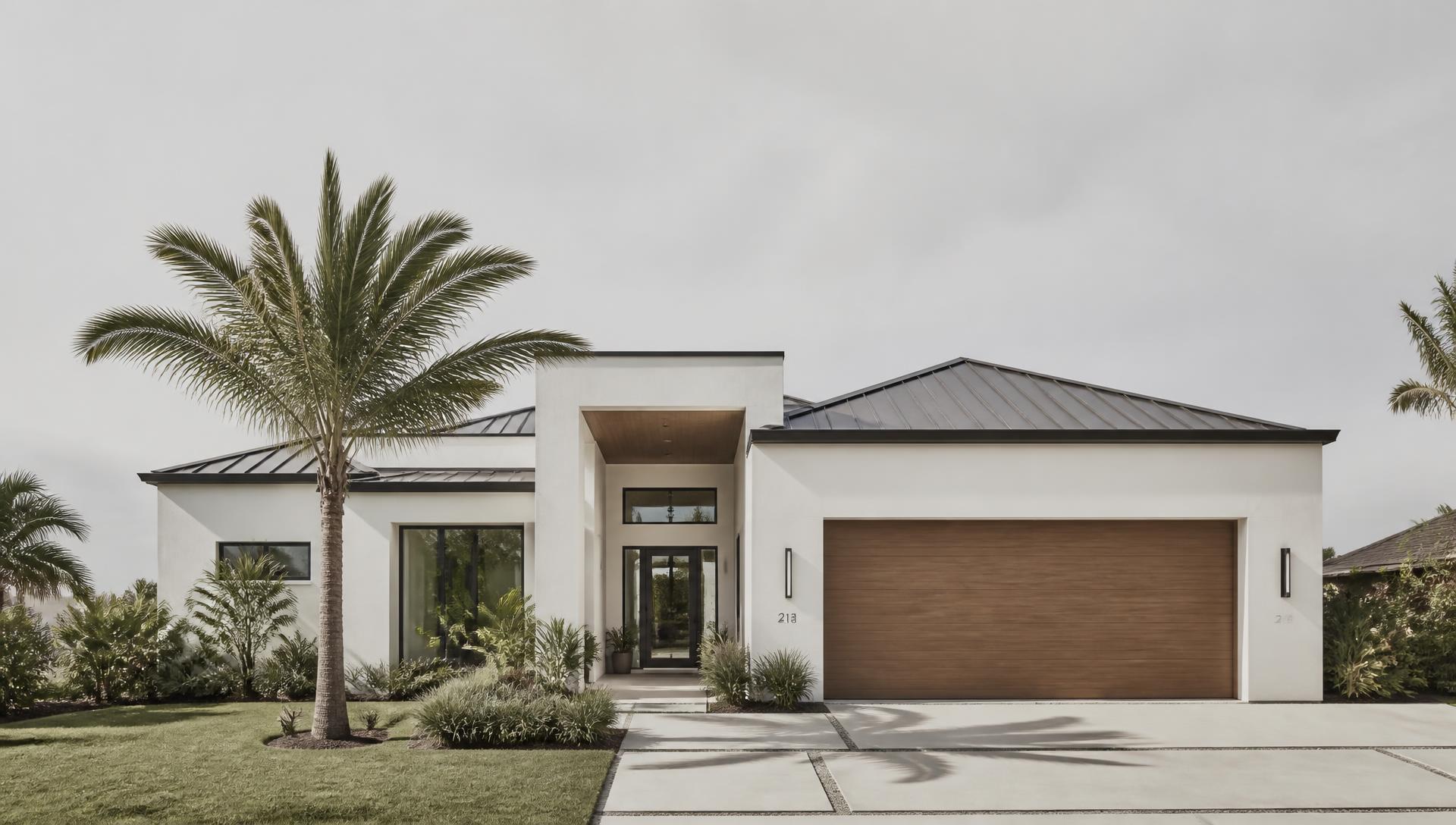 Modern Florida home exterior with palm trees